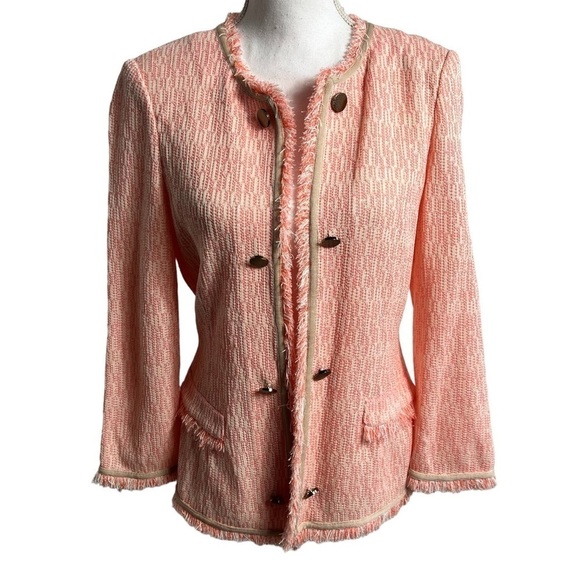 MING WANG PLUMERIA MAGNOLIA TWIG BLAZER JACKET SIZE XS PINK BEIGE BRAND NEW - Picture 1 of 7